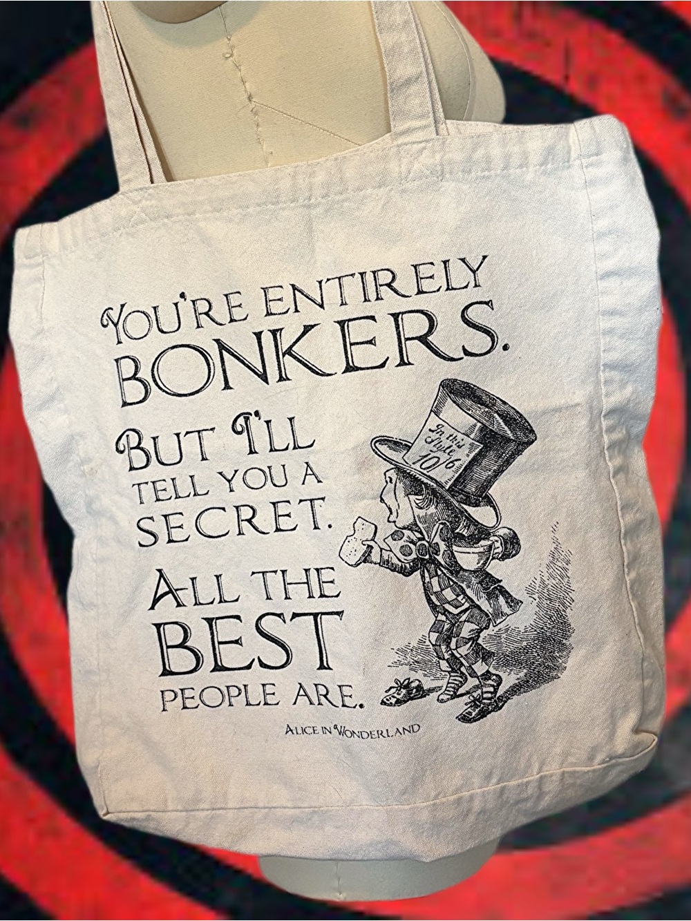 Alice in Wonderland “Entirely Bonkers” Mad Hatter Canvas Tote Bag